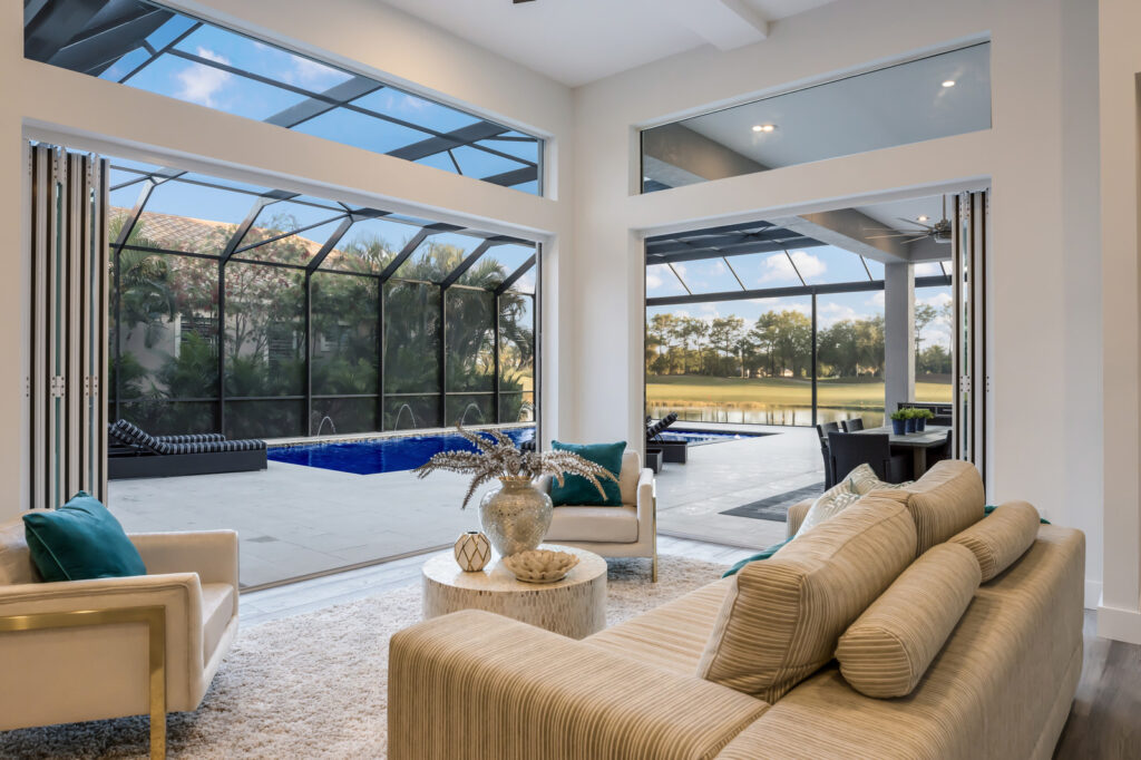 Living room with coastal pictures