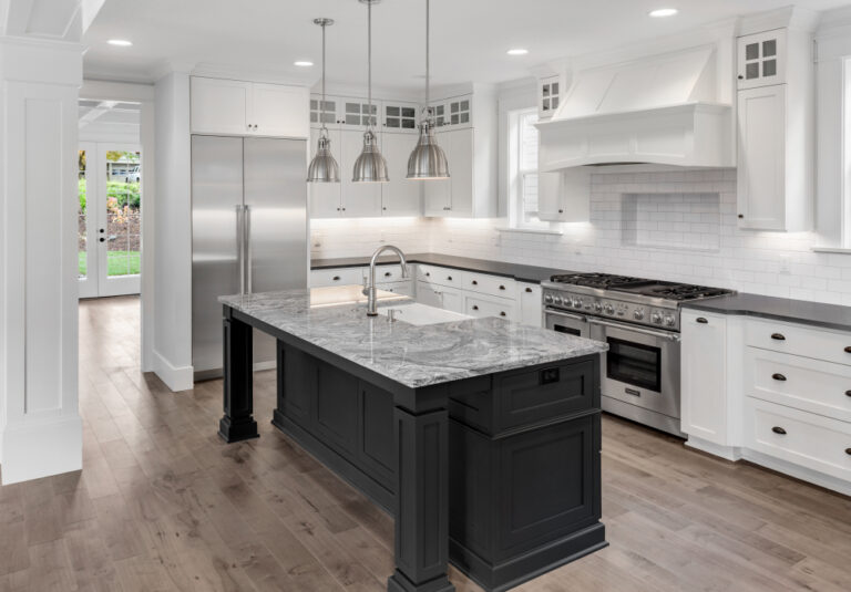 White kitchen with island