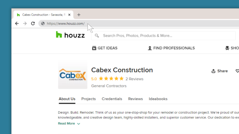 Houzz profile page