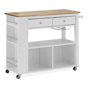 White cabinet cart with wood top