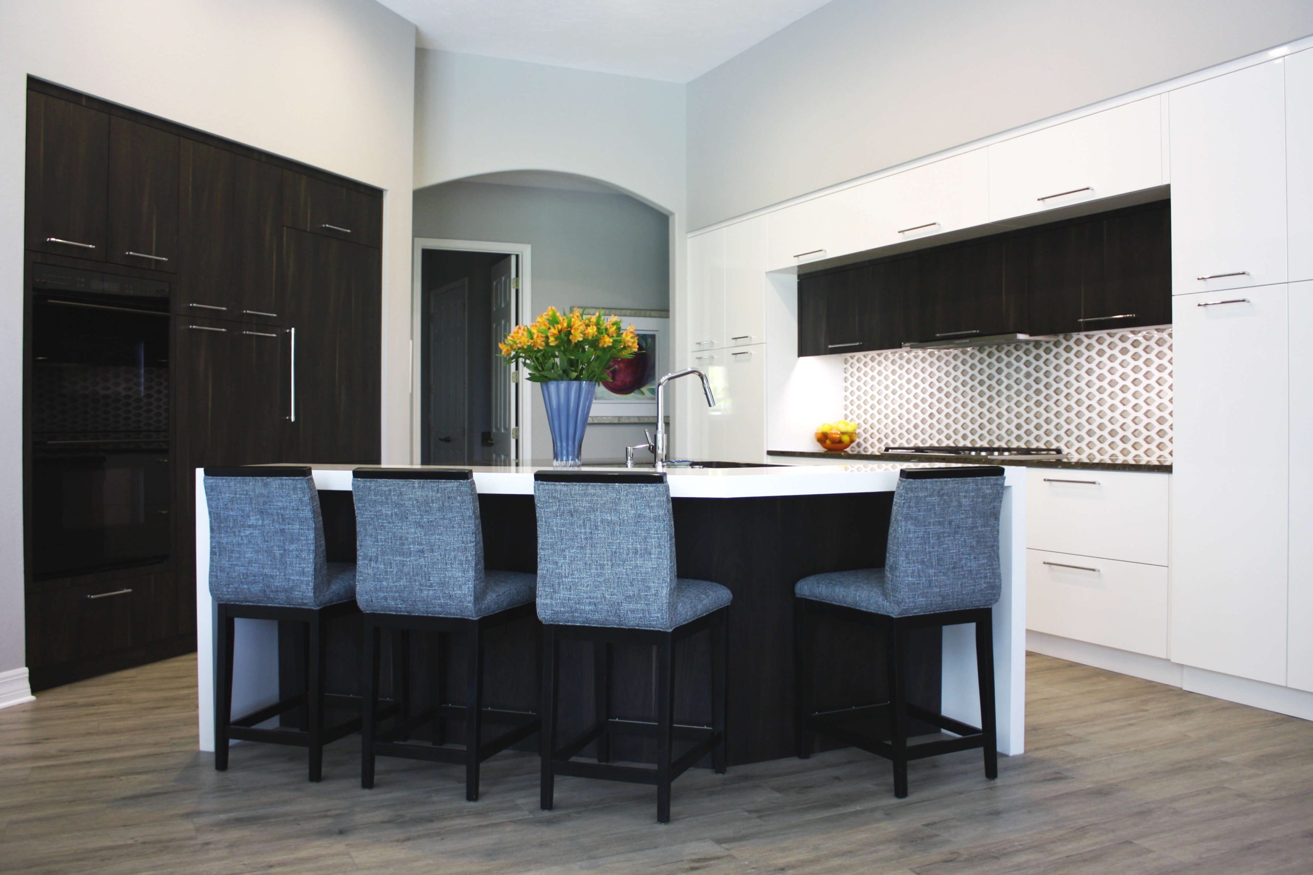 Orange and white two-tone kitchen