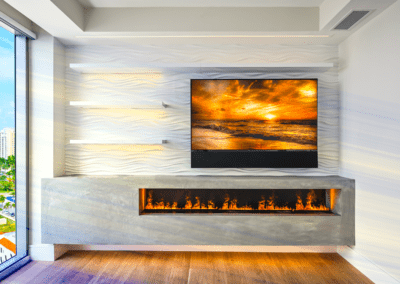 Floating cabinet with fireplace an TV