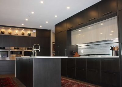 Contemporary kitchen with brown cabinetry