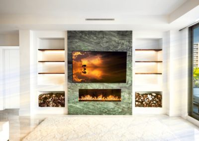 Green stone around fireplace