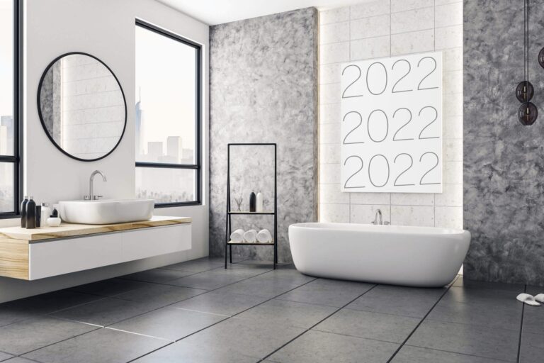 Modern bathroom with blank banner