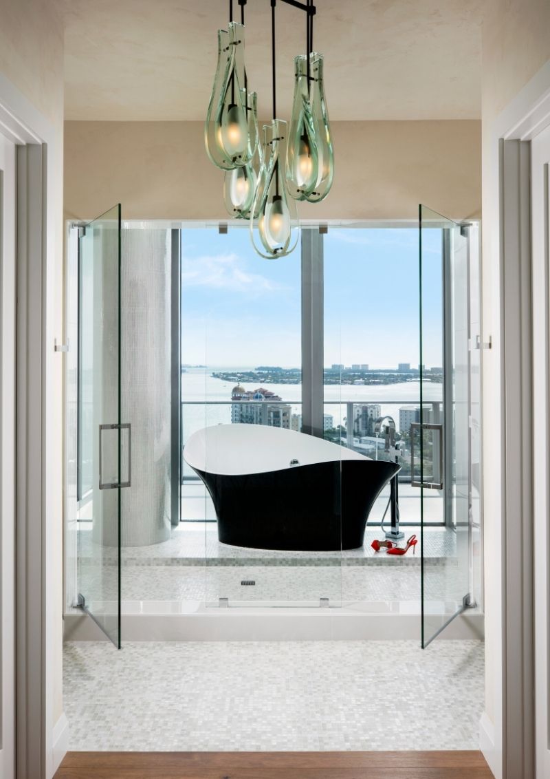 Freestanding tub in shower