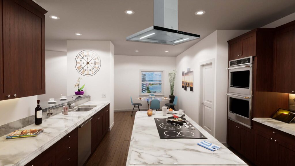 Modern kitchen with silver hood