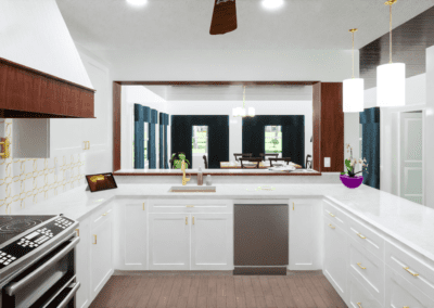 Render of modern kitchen with white cabinetry