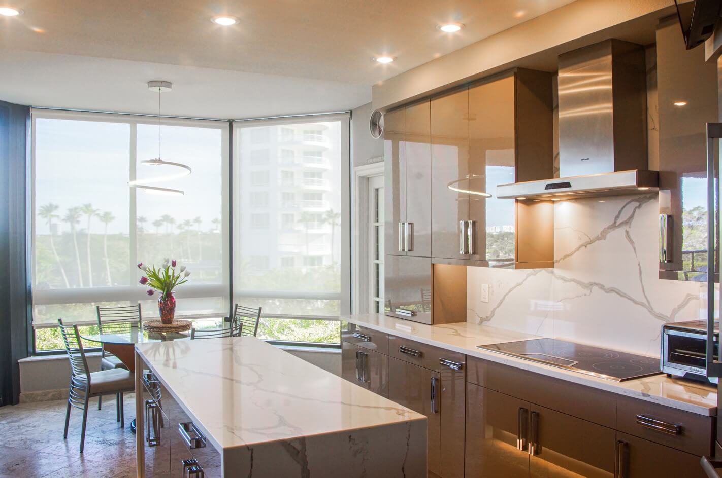 Glossy cabinets in kitchen