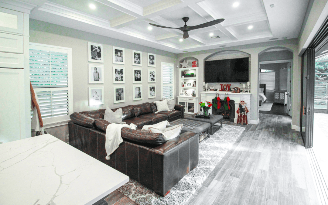 Living room with fireplace and couch