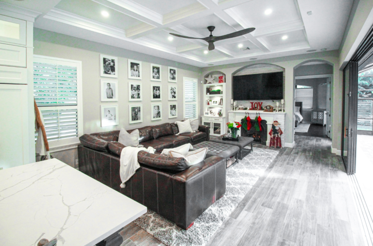 Living room with fireplace and couch