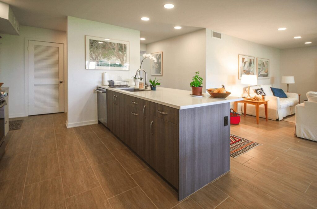 Kitchen island on wood floor