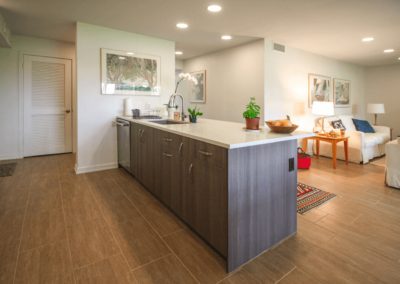Kitchen island on wood floor