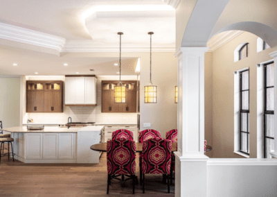 Lights hanging over dining room table