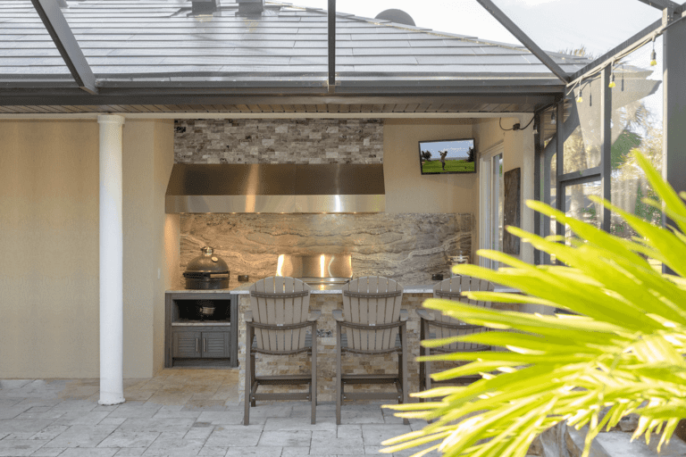 Outdoor kitchen with hood