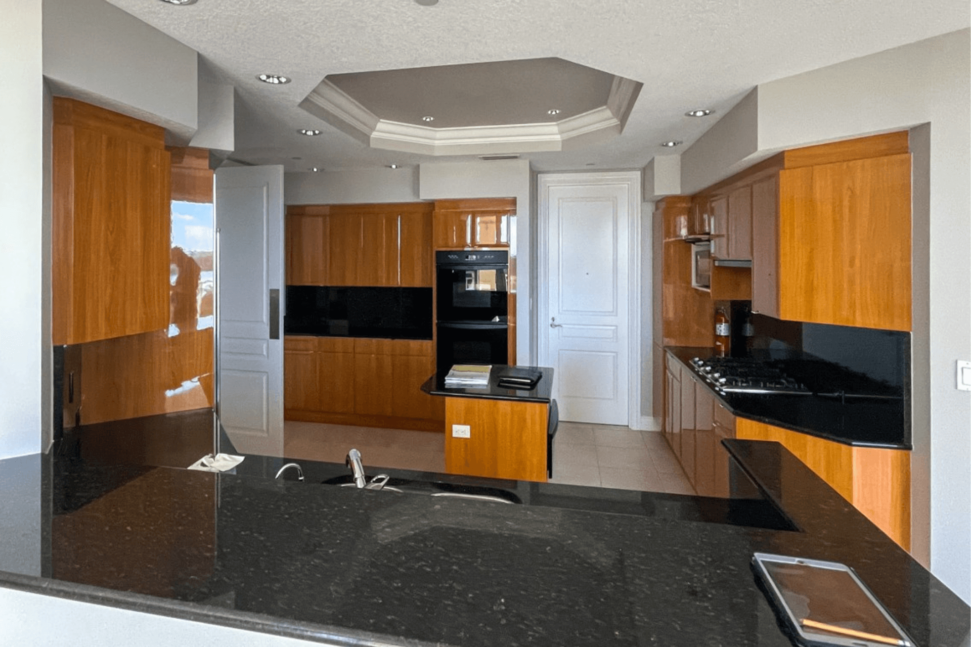 Kitchen with wood cabinets