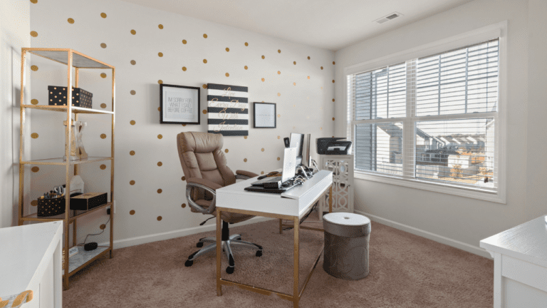 White office space with desk