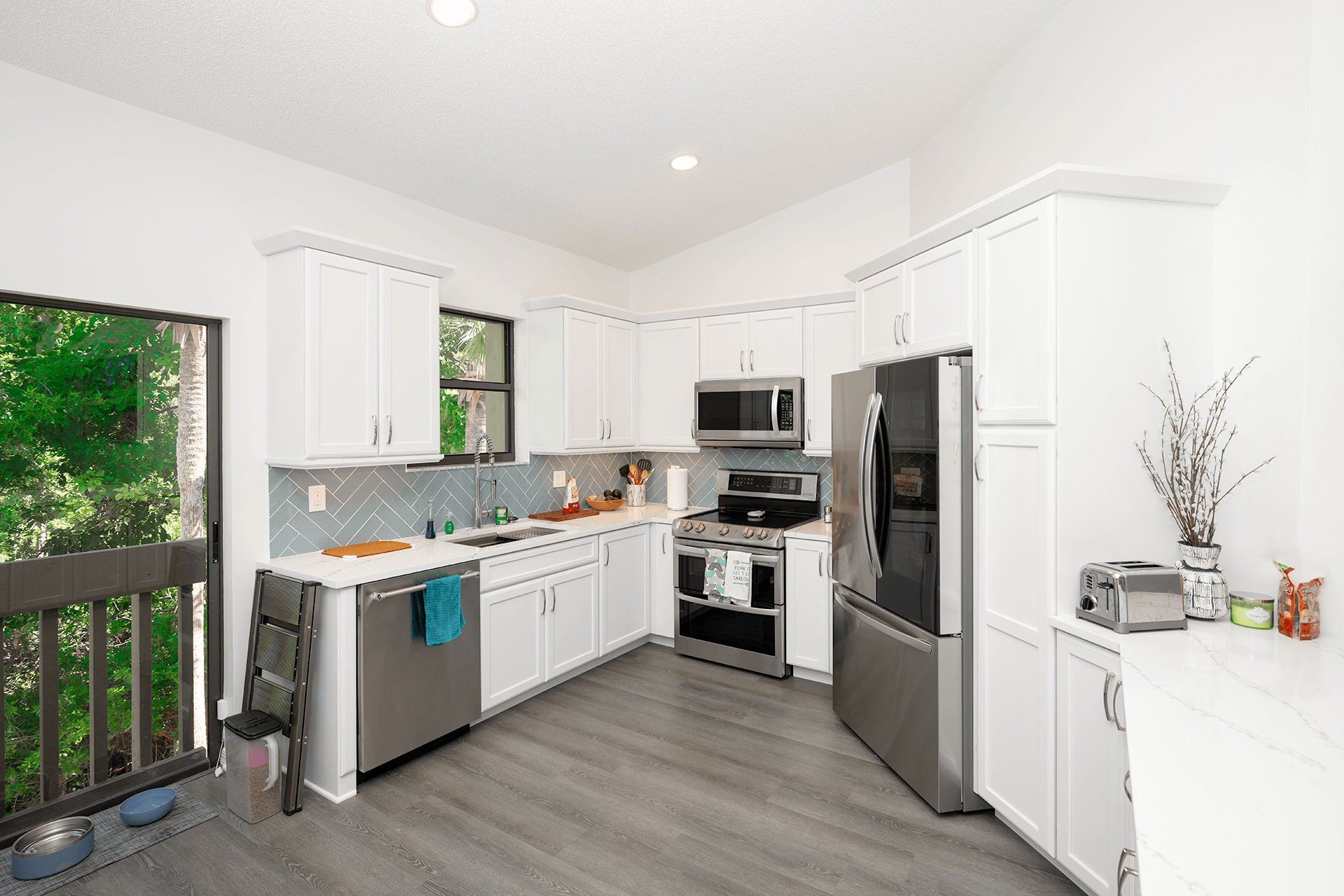 Kitchen with wood cabinets and island