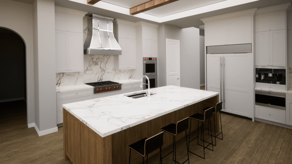 Render of kitchen and island