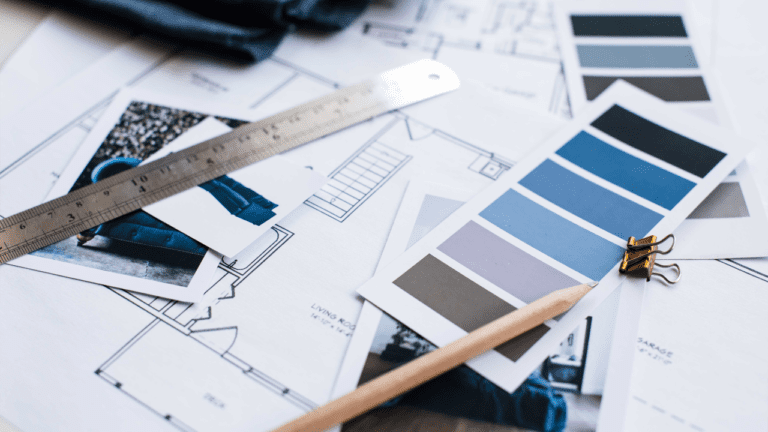 Blue color designs on home plans