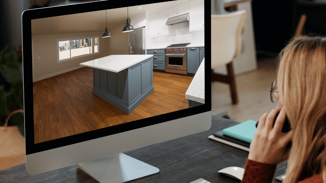 Kitchen render on desktop screen