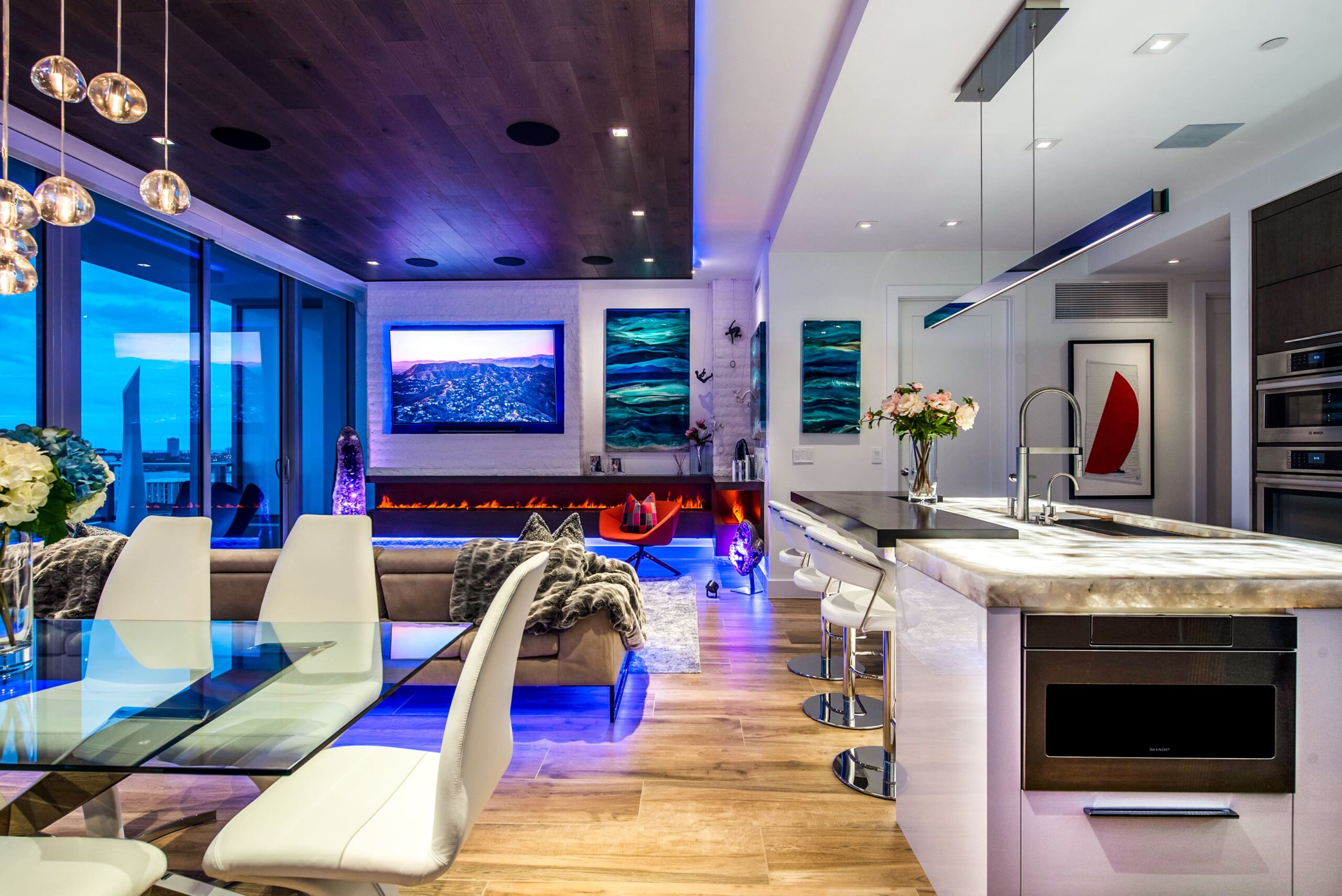 Purple glow in living room
