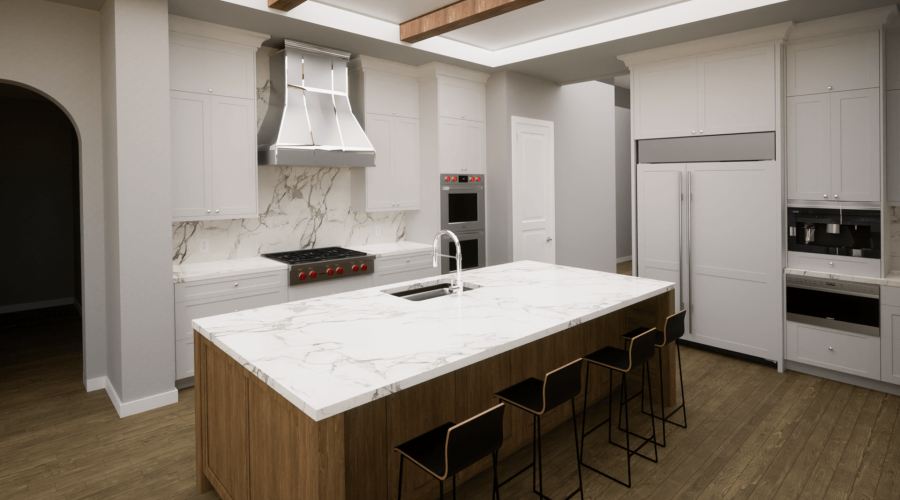 Render of kitchen and island