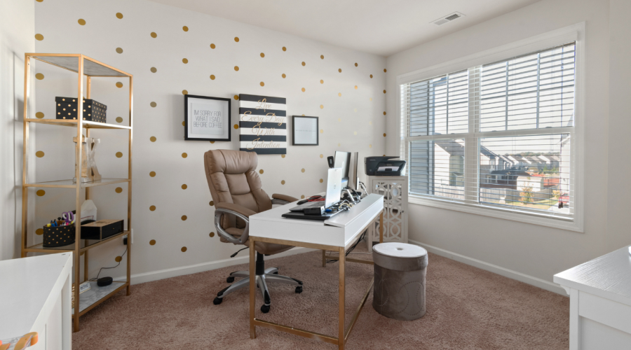 White office space with desk