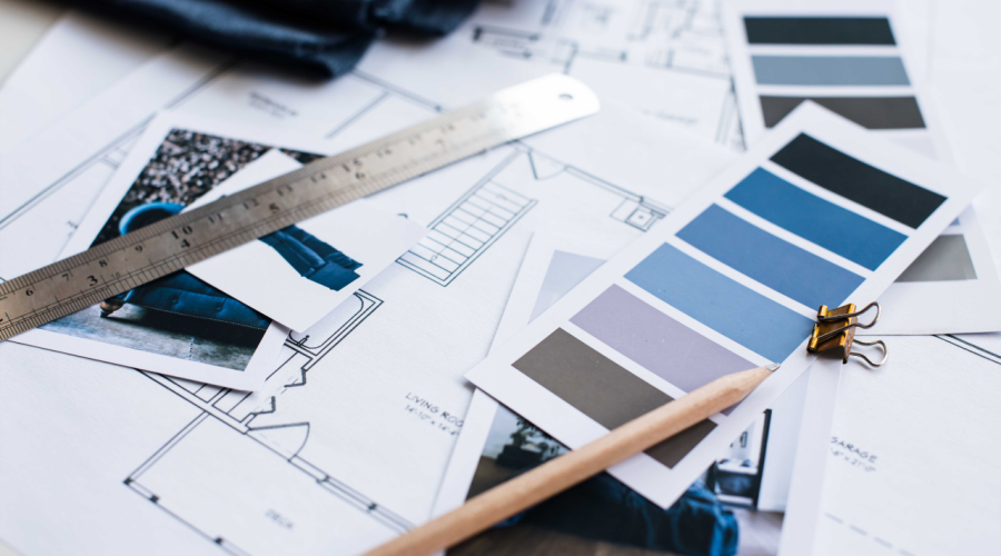 Blue color designs on home plans